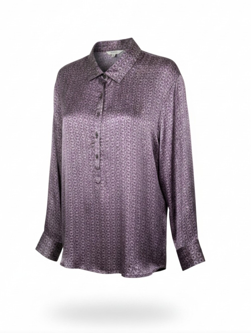 CAbi 100% Silk Purple/Olive Micro-Pattern Long Sleeve Button Placket Shirt Sz M